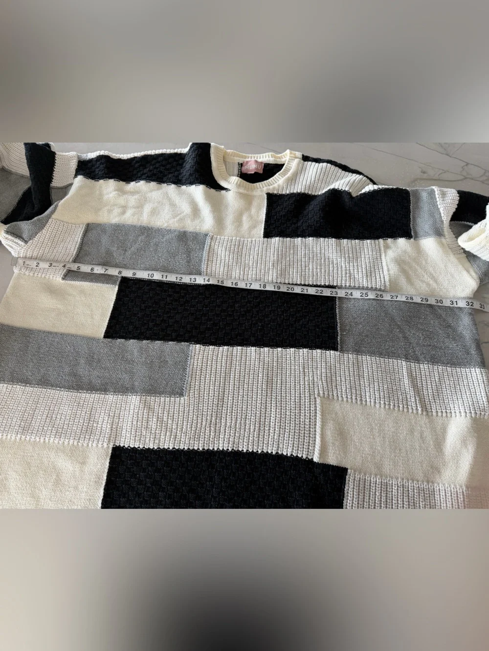 Women SHOW ME YOUR MUMU Ember Patchwork Knit Tunic Sweater Gray Black Ivory-3X